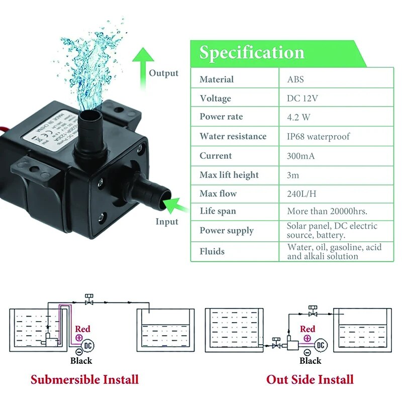 240L/H Water Pump DC 12V Brush - Marine Aquarium Dc Pump 评论和价格